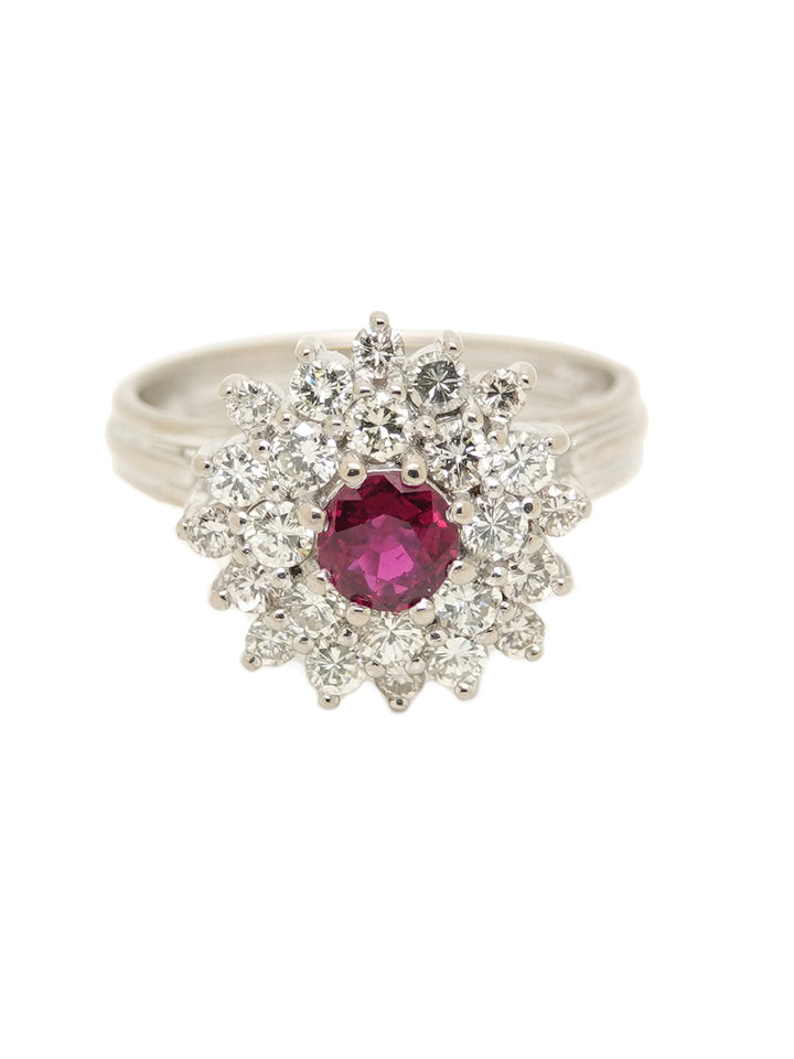 Pre-owned 18ct White Gold Ruby and Diamond Cluster Ring