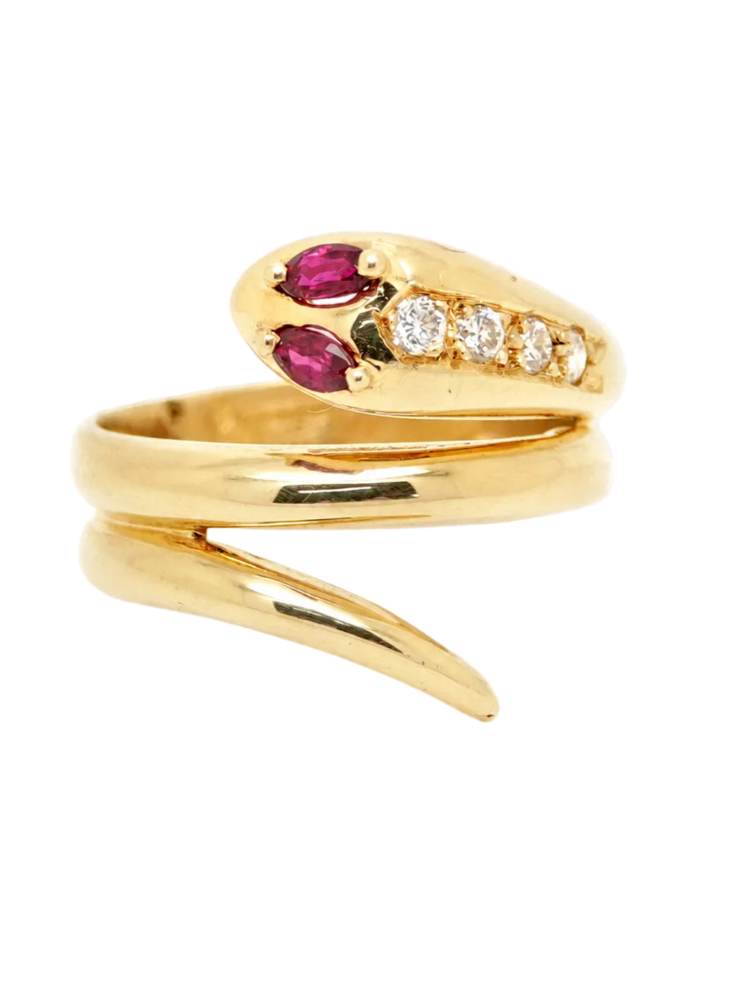 Pre-owned 18ct yellow gold ruby and diamond serpent ring