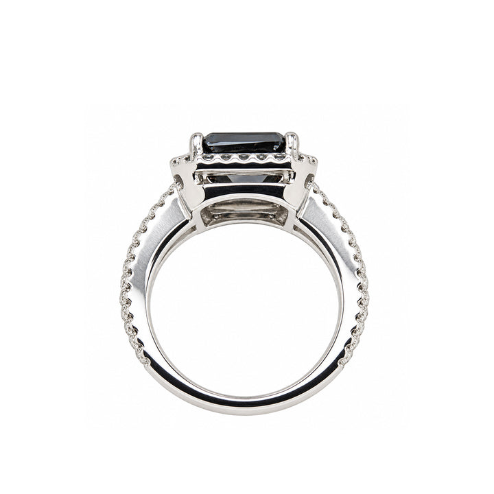 Pre-owned black diamond cluster ring with split shank