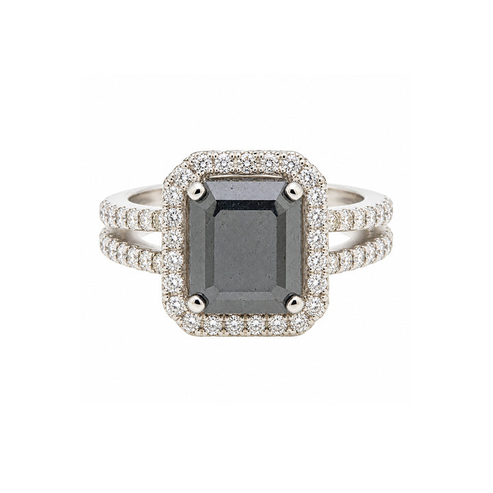 Pre-owned black diamond cluster ring with split shank