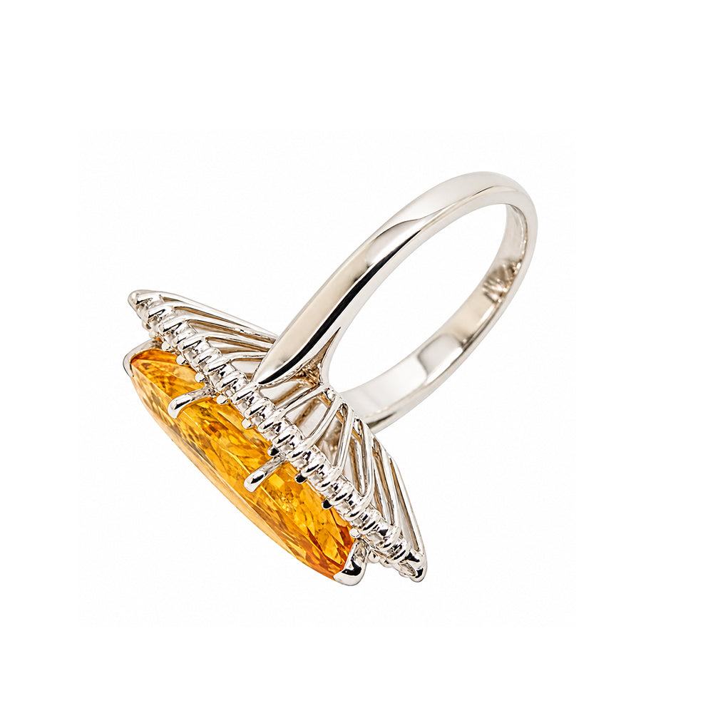 Pre-owned 18ct white gold marquise shaped yellow beryl and diamond cluster ring