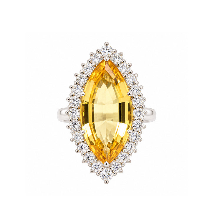 Pre-owned 18ct white gold marquise shaped yellow beryl and diamond cluster ring
