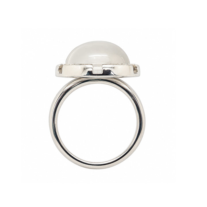 Pre-owned 9ct white gold moonstone and diamond cluster ring