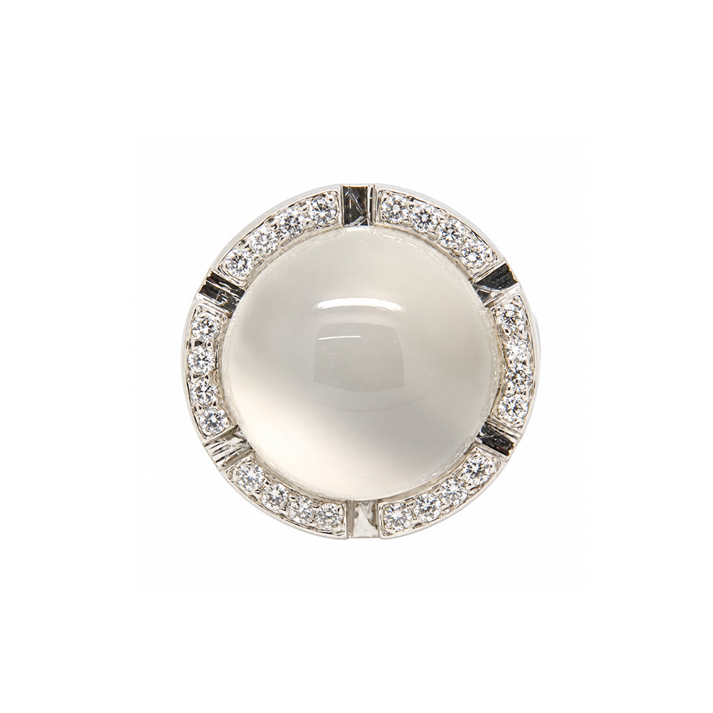 Pre-owned 9ct white gold moonstone and diamond cluster ring