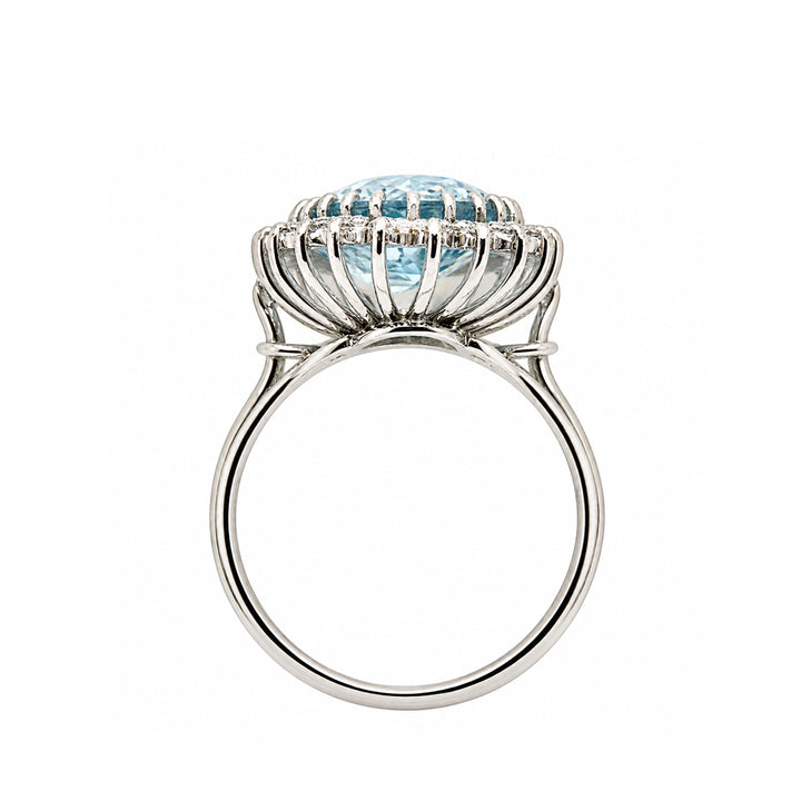 Pre-owned 18ct white gold aquamarine and diamond cluster ring