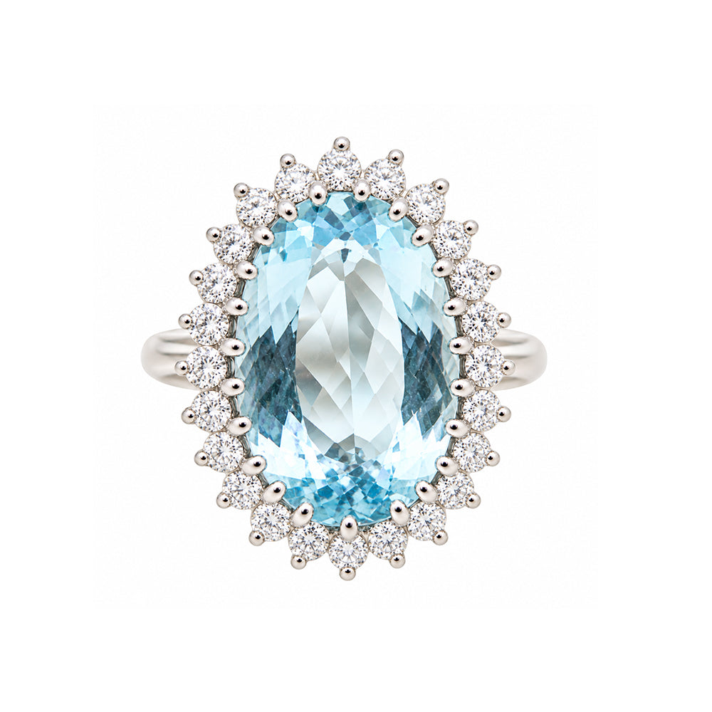 Pre-owned 18ct white gold aquamarine and diamond cluster ring