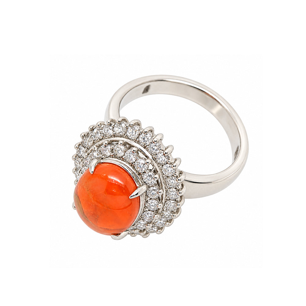 Pre-owned 18ct white gold fire opal and diamond double cluster ring