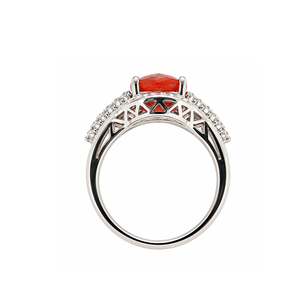 Pre-owned 18ct white gold fire opal and diamond cluster ring