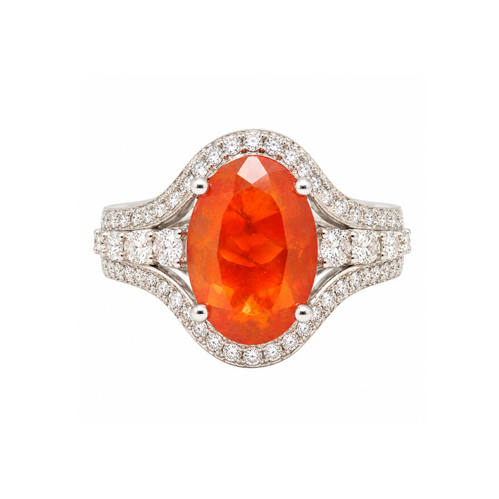 Pre-owned 18ct white gold fire opal and diamond cluster ring