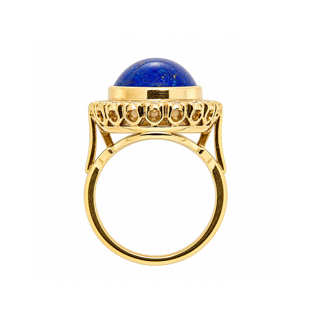 Pre-owned 18ct yellow gold lapis lazuli and diamond cluster ring
