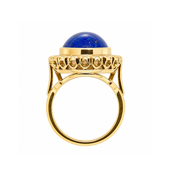 Pre-owned 18ct yellow gold lapis lazuli and diamond cluster ring