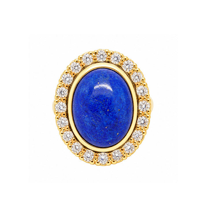 Pre-owned 18ct yellow gold lapis lazuli and diamond cluster ring