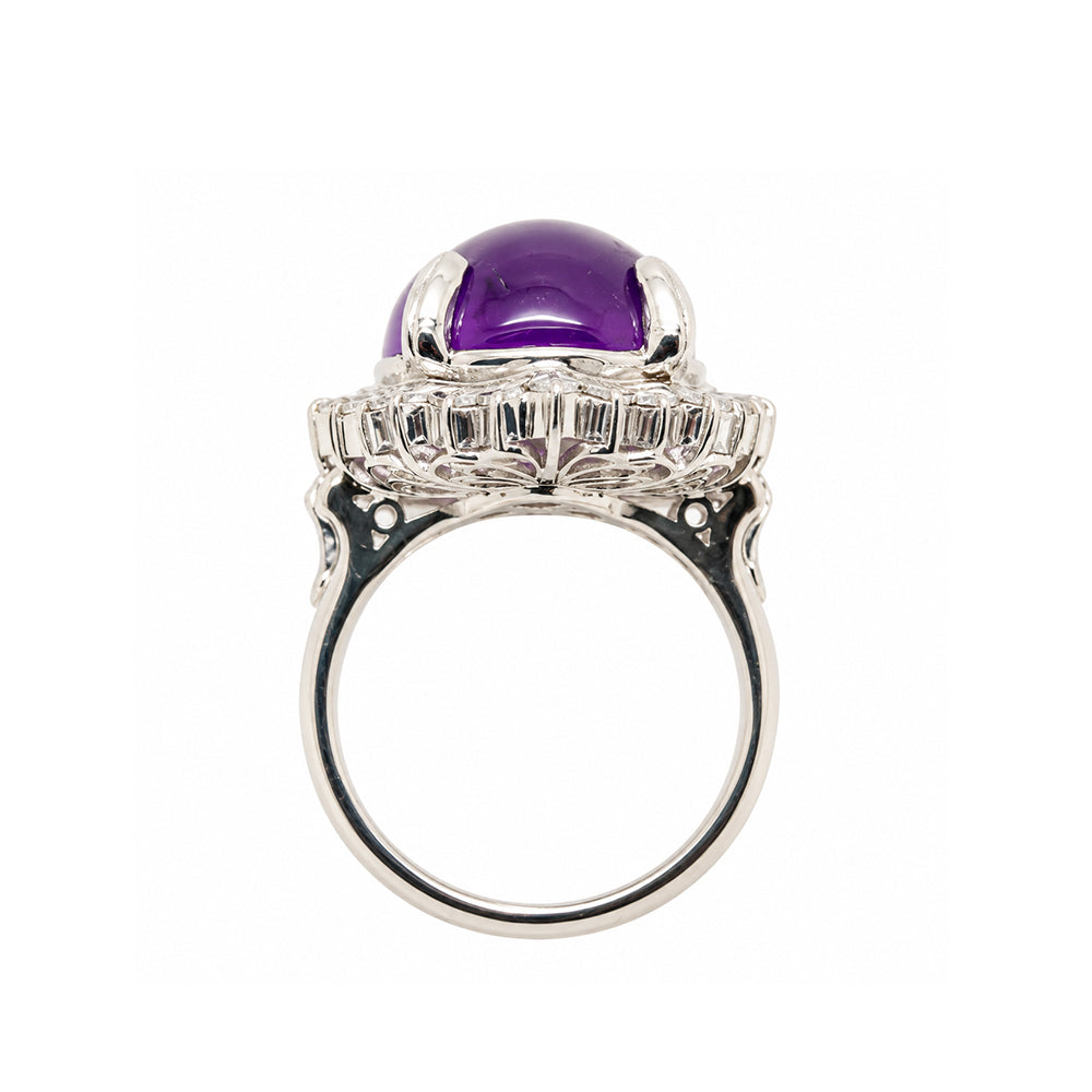 Pre-owned platinum amethyst cabochon cluster ring