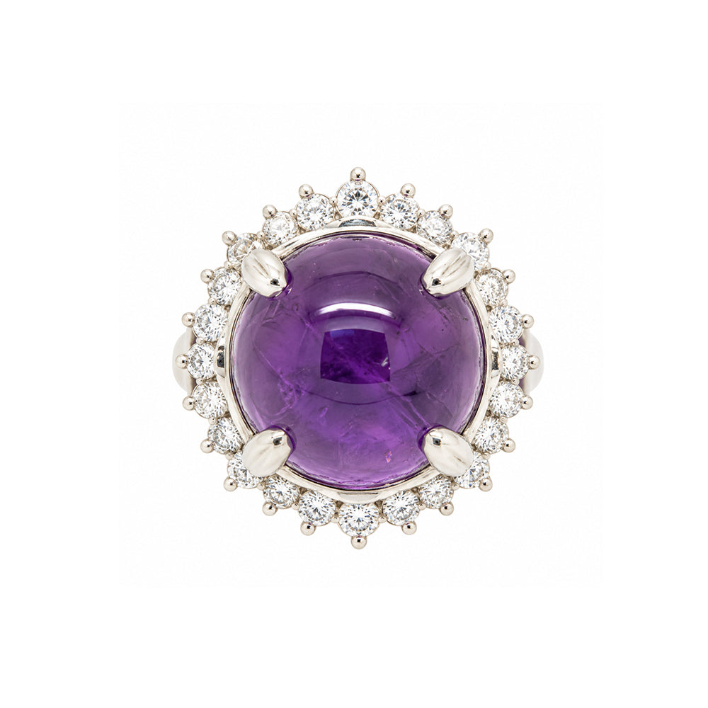 Pre-owned platinum amethyst cabochon cluster ring