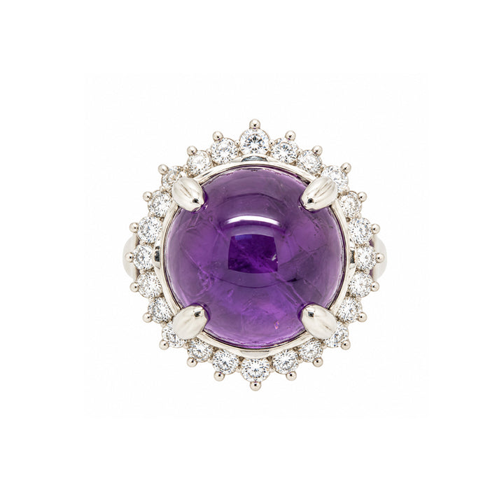 Pre-owned platinum amethyst cabochon cluster ring