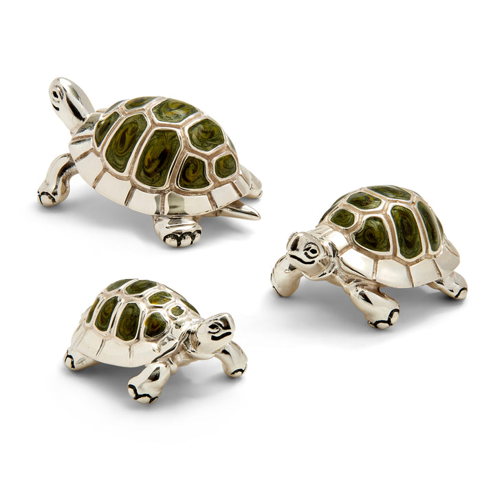 Saturno Silver & Enamelled Tortoise Family – Green