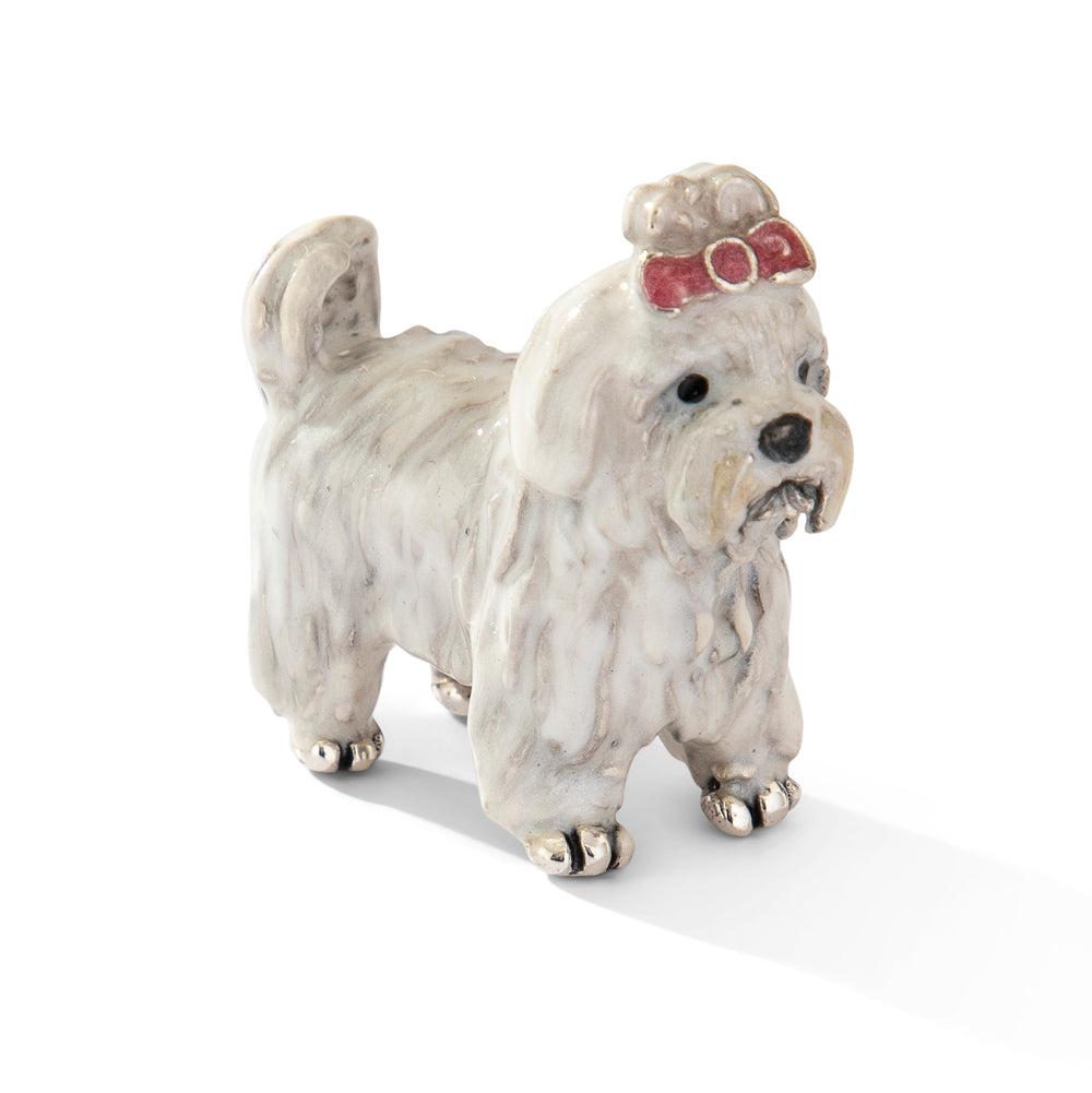Saturno Silver & Enamelled Maltese Dog