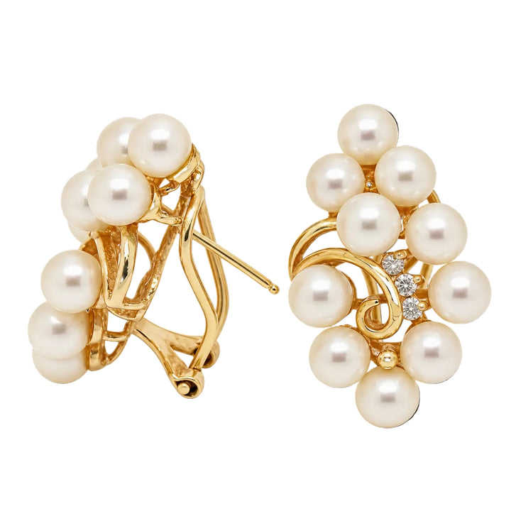 Pre-owned pearl cluster earrings with diamonds