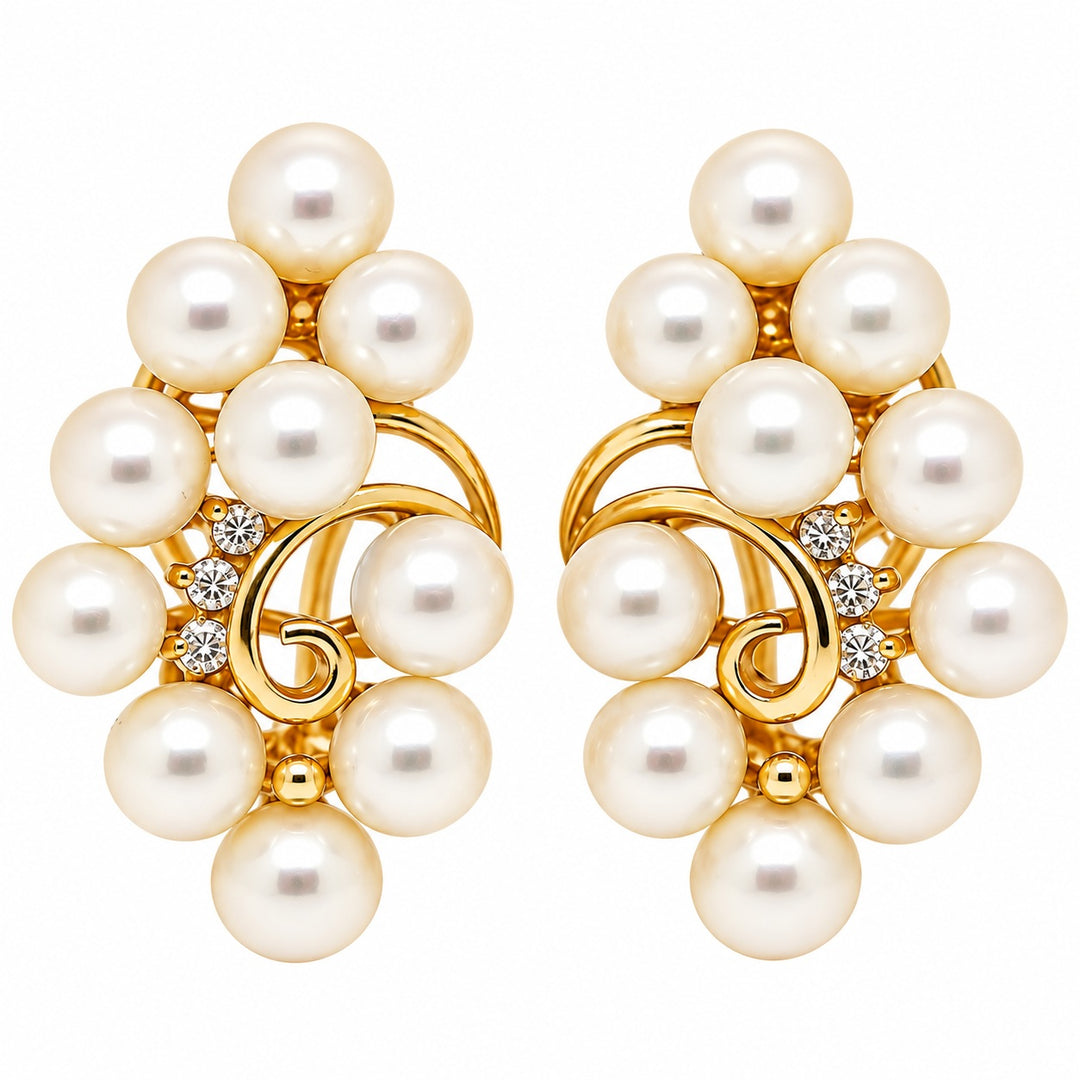Pre-owned pearl cluster earrings with diamonds