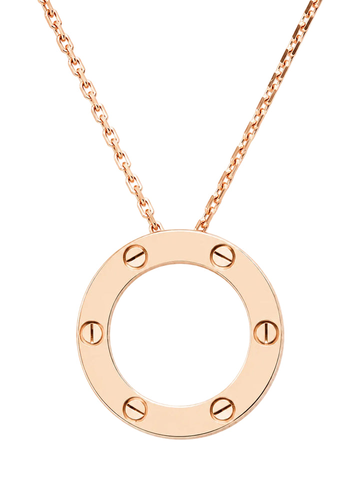 Pre-owned Cartier 18ct rose gold love pendant on chain