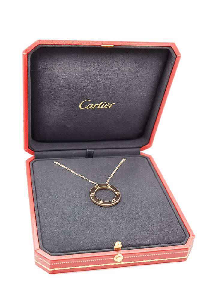 Pre-owned Cartier 18ct rose gold love pendant on chain