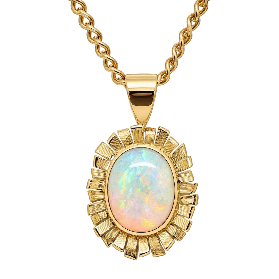 Pre-owned yellow gold opal sunburst pendant