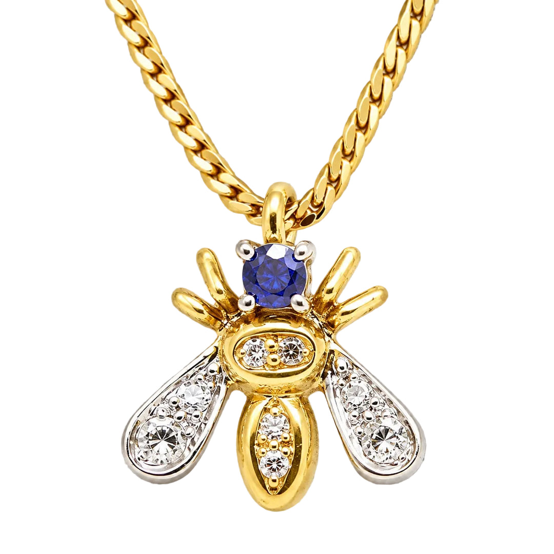 Pre-owned 18ct yellow gold sapphire and diamond bee pendant and chain