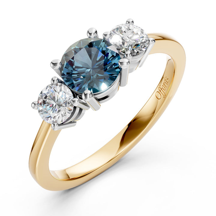 18ct & platinum teal green sapphire & diamond 3 stone ring