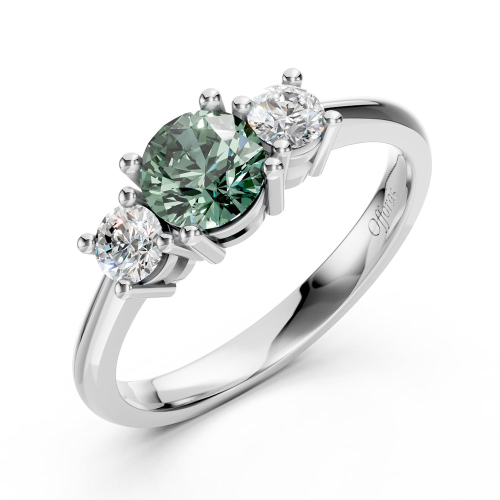 Platinum teal sapphire & diamond three stone ring