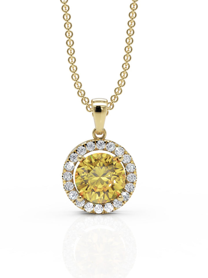 18ct yellow gold yellow sapphire and diamond pendant and chain