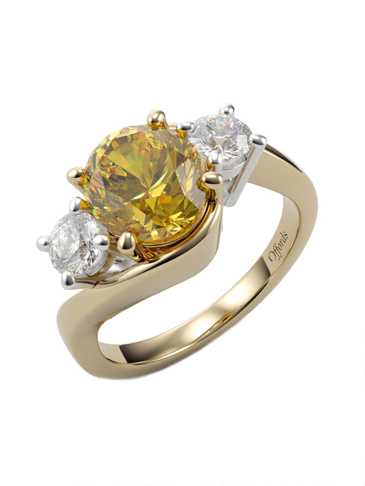 18ct yellow gold & platinum yellow sapphire & diamond three stone cross-over ring