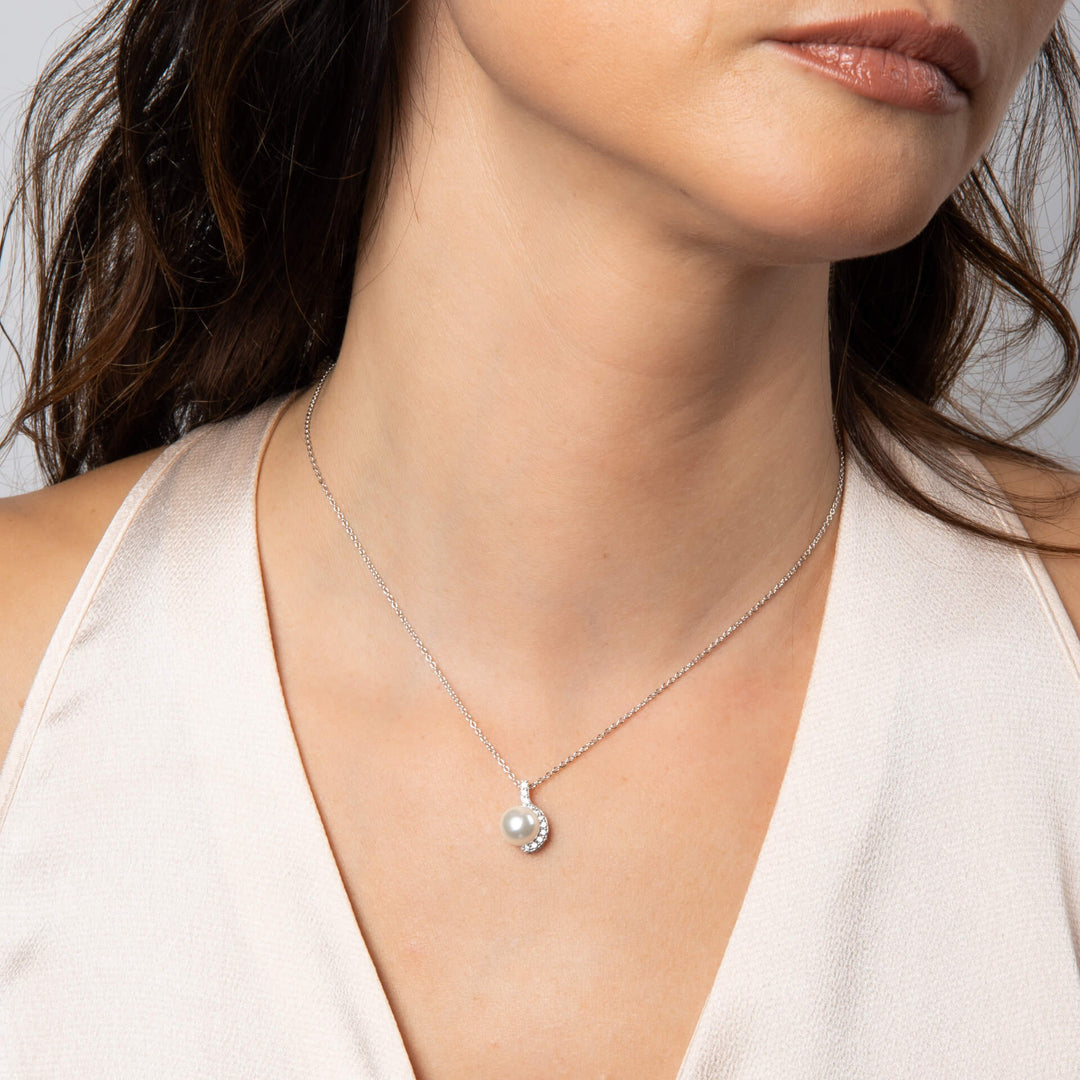 Diamonfire Half Halo Simulated Pearl Pendant