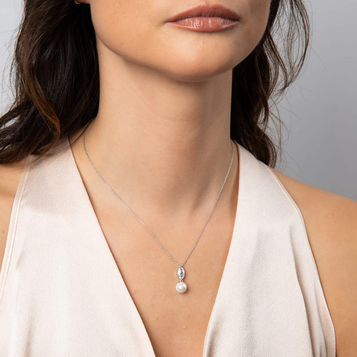 Diamonfire Marquise Simulated Pearl Drop Pendant