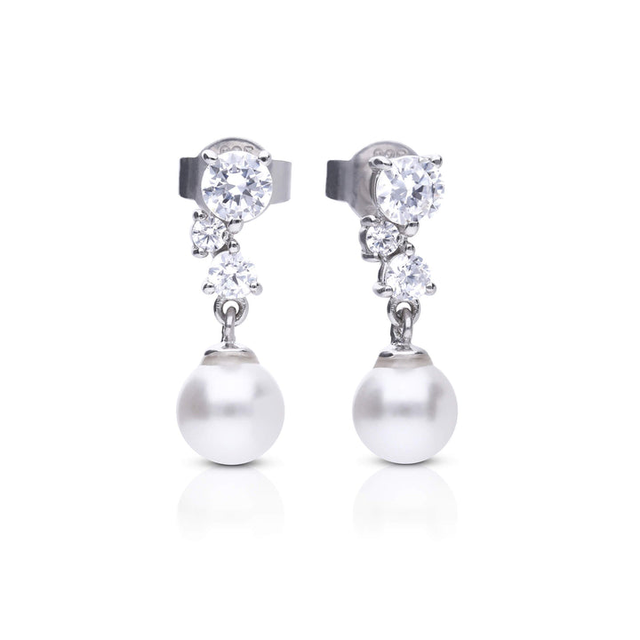 Diamonfire Simulated Pearl Drop Earrings with Zirconia Cluster