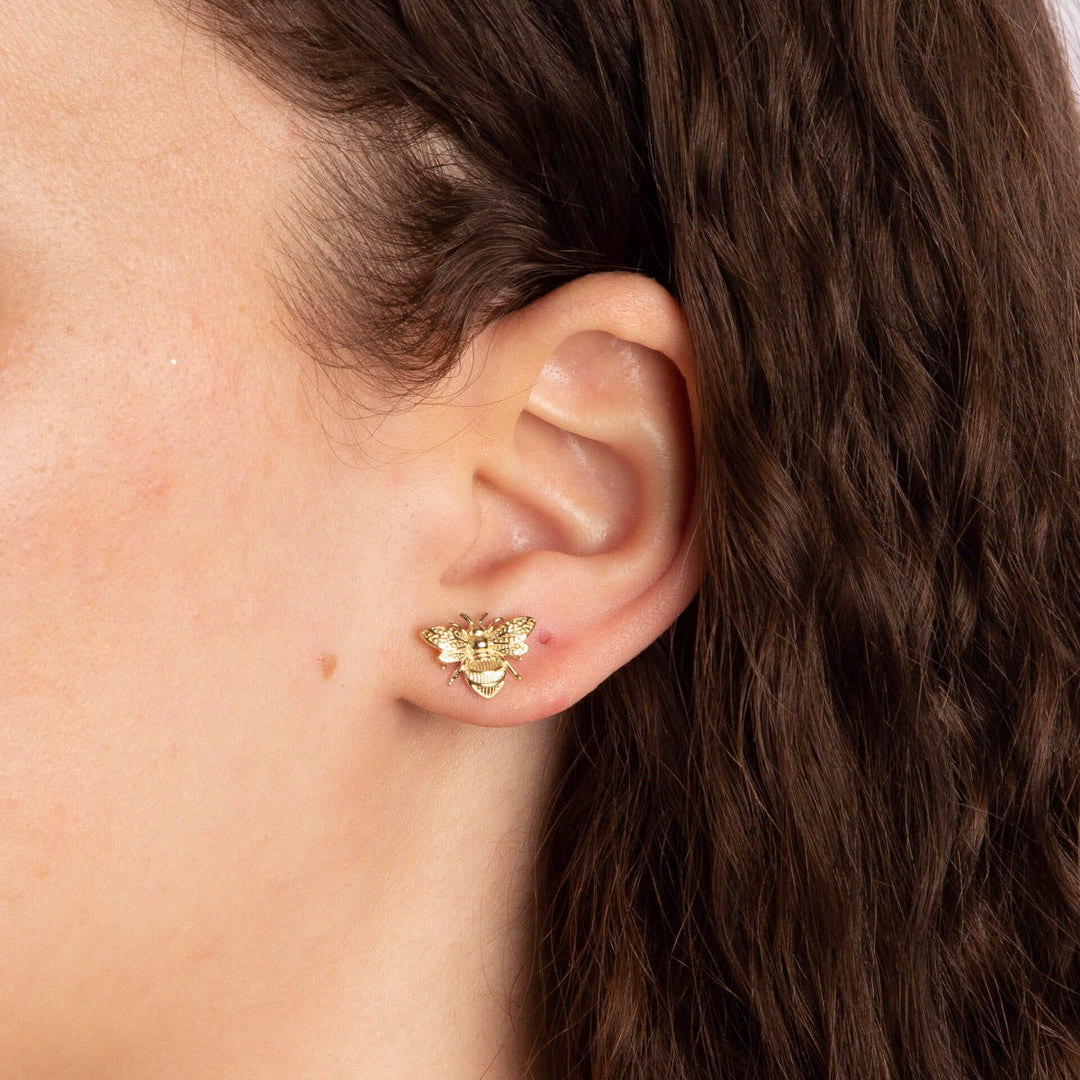 Elements Gold Detailed Bee Earrings