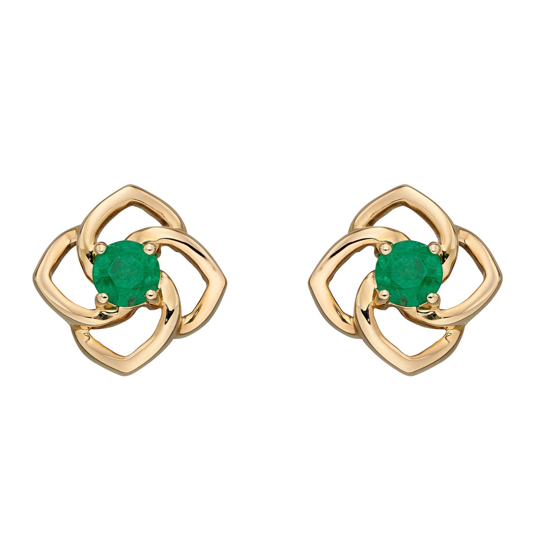 Elements Gold Cut Out Flower Stud Earrings with Emerald