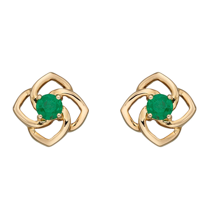 Elements Gold Cut Out Flower Stud Earrings with Emerald