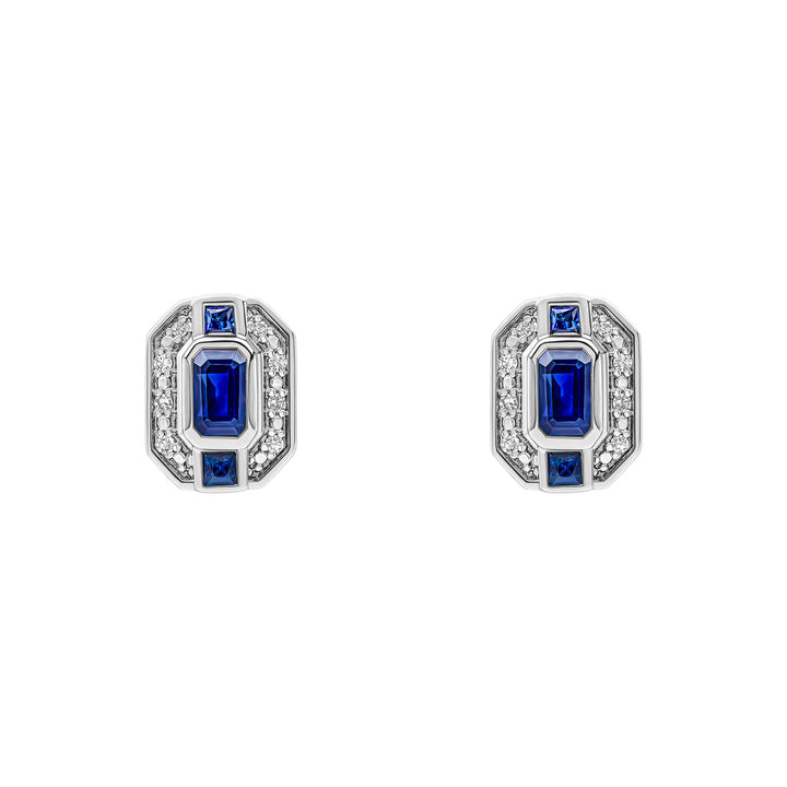 Elements Gold Sapphire Channel and Diamond Stud Earrings