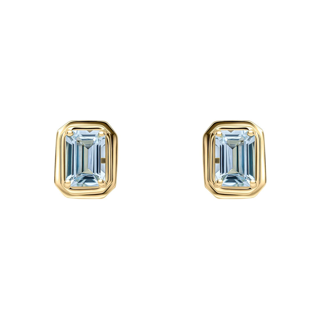 Elements Gold Elongated Octagon Aquamarine Stud Earrings