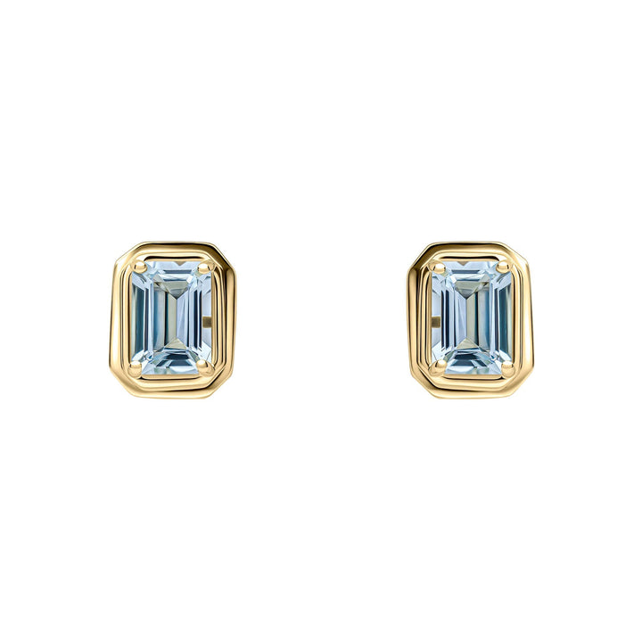 Elements Gold Elongated Octagon Aquamarine Stud Earrings