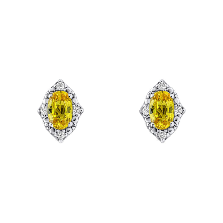 Elements Gold Oval Sapphire and Diamond Stud Earrings