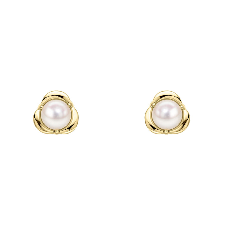 Elements Gold Petal Set Pearl Stud Earrings
