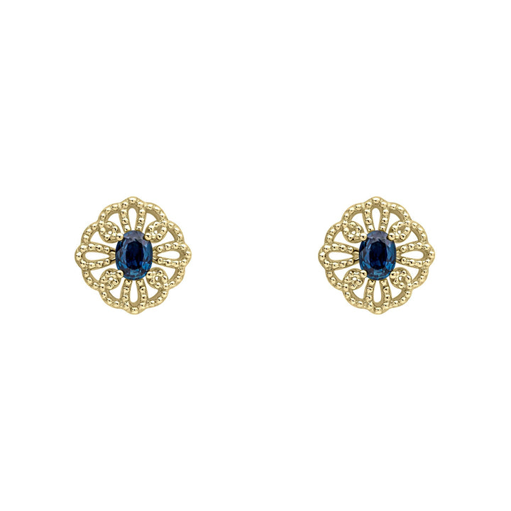 Elements Gold Ornate Sapphire Stud Earrings