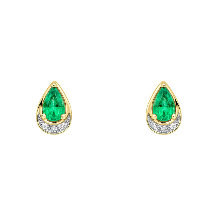 Elements Gold Teardrop Emerald and Diamond Stud Earrings
