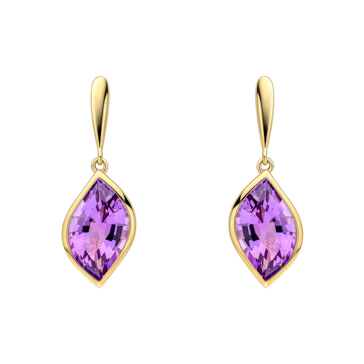 Elements Gold Flame Cut Amethyst Drop Earrings