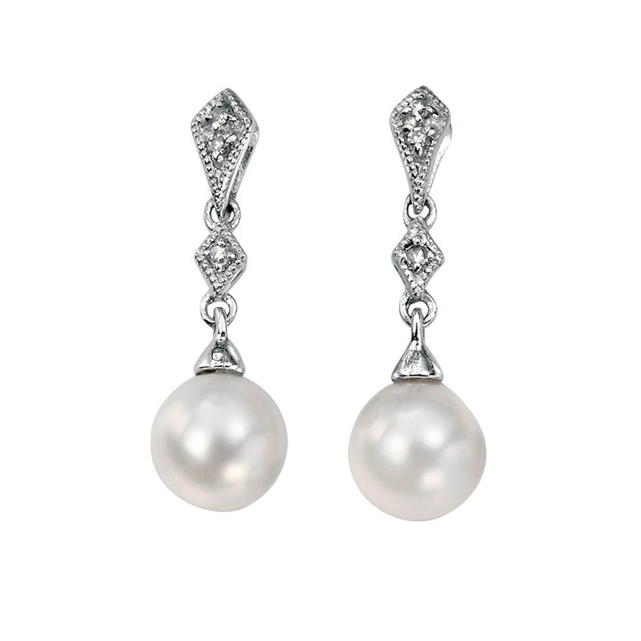 Elements Gold Freshwater Pearl and Diamond Drop Earrings