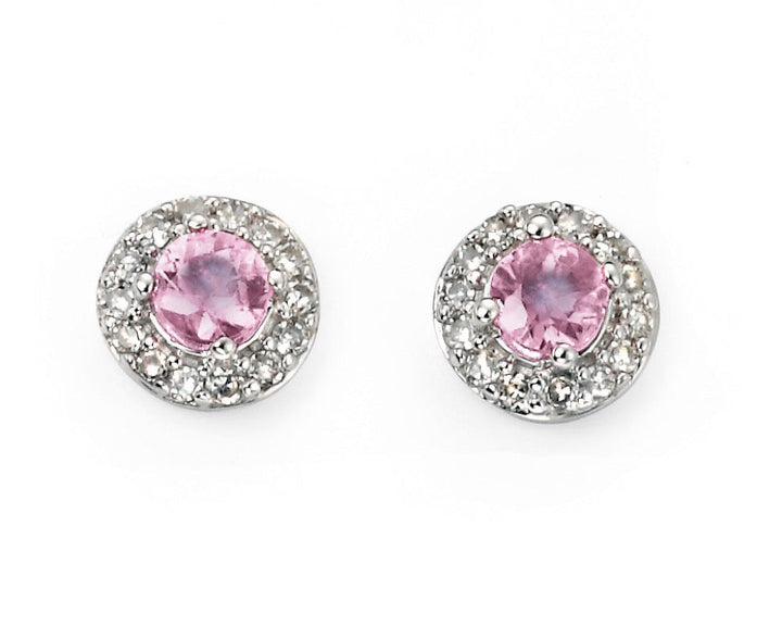 Elements Gold Pink Sapphire Earrings with Diamond Surround