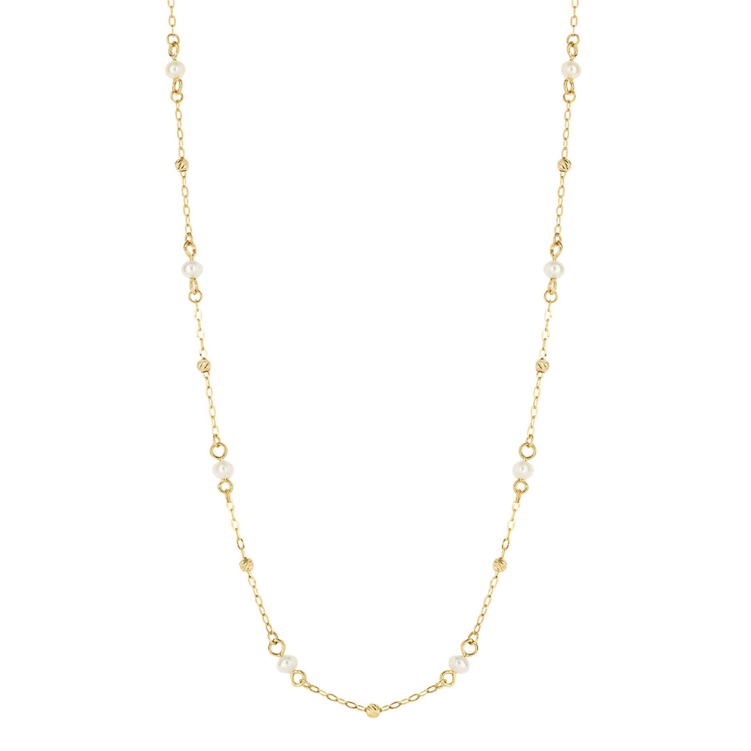 Elements Gold Trace Chain Station Necklace with Freshwater Pearls