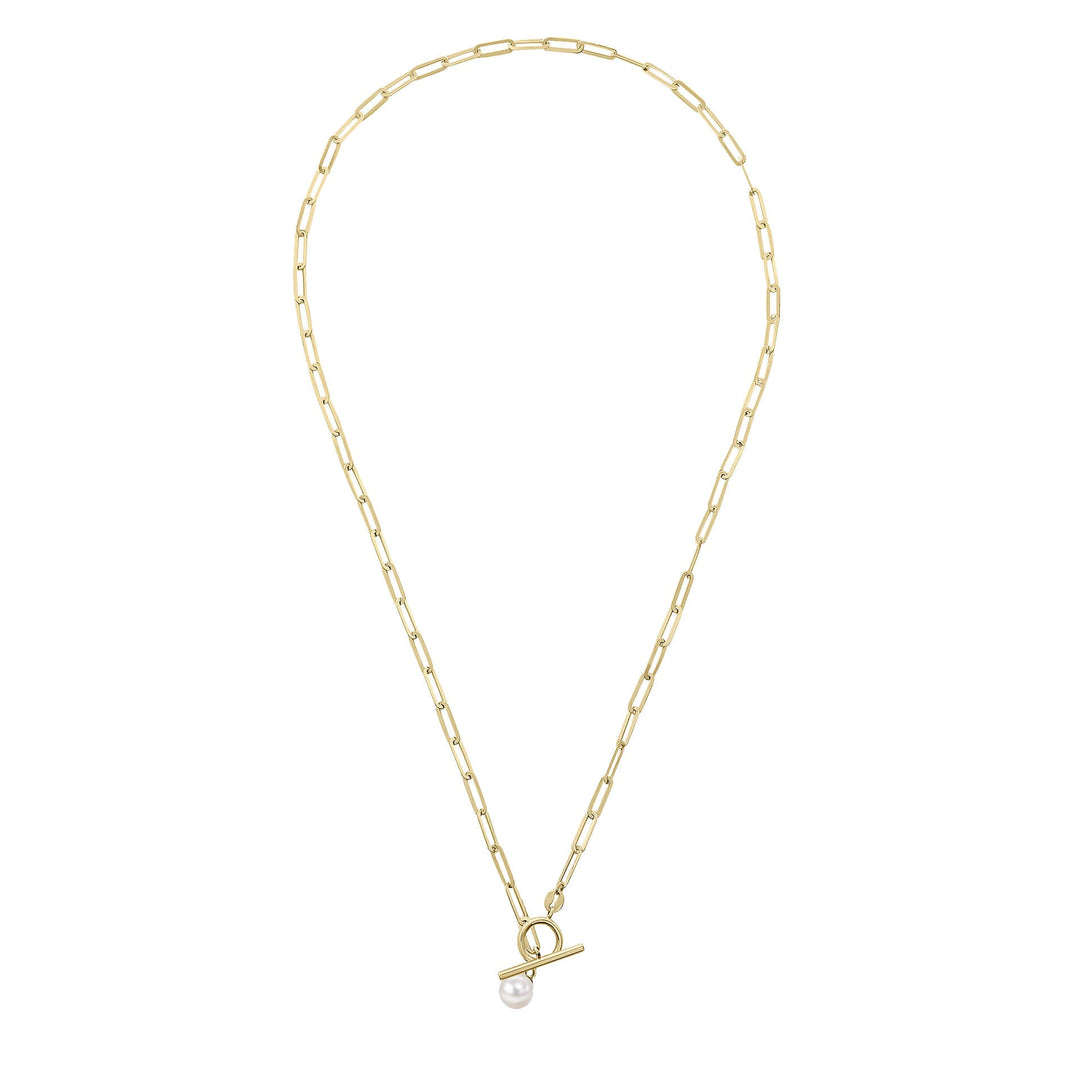 Elements Gold T-Bar Chain Necklace with Freshwater Pearl Charm
