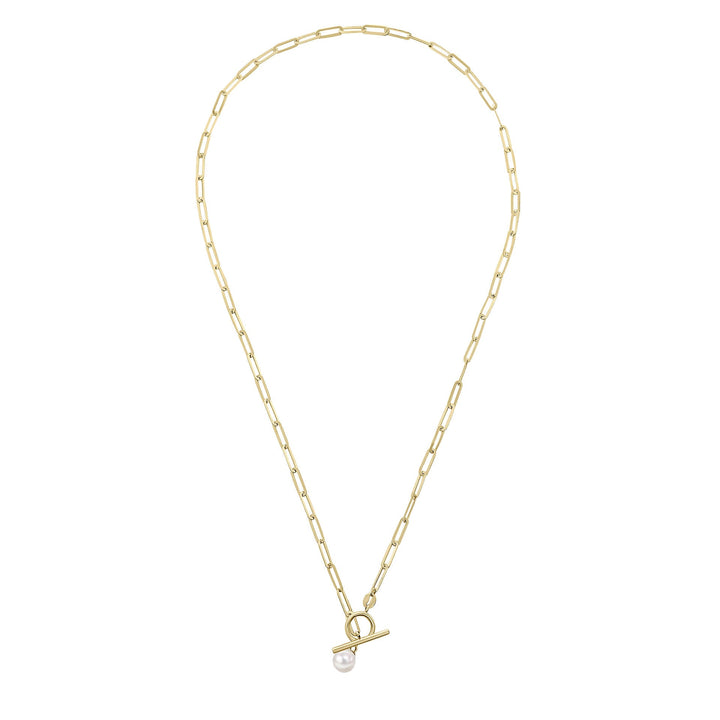 Elements Gold T-Bar Chain Necklace with Freshwater Pearl Charm